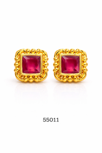 Boucles d'oreilles clous en corail taille Asscher, finition or plaqué platine traditionnelle pour femme - Product Image 2