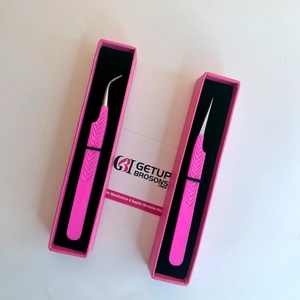แหนบขนตาเรียบเนียนกันแม่เหล็กสีเงินเคลือบผงสีชมพูร้อนแยกพิมพ์ลายใหม่ - Product Image 4