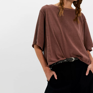 เสื้อยืดแขนทรงปีกค้างคาว พรีเมียม หรูหรา ไซส์ใหญ่ สีพื้น ผ้าฝ้าย 100% คอกลม ไซส์พลัส เสื้อผู้หญิง ความยาวปกติ ผ้าถัก - Product Image 1