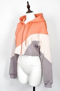 Women's Color Block <b>Cropped</b> <b>Zip</b> <b>Up</b> Hoodie Long Sleeve Drawstring Hooded Sweatshirt Casual Streetwear Jacket - Product Image 6