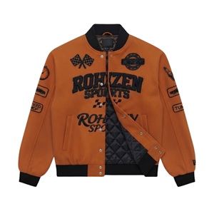 Custom Orange Racing Varsity <b>Bomber</b> <b>Jacket</b> Embroidered Patch Motorsport Letterman Snap Button Streetwear Windproof Casual % - Product Image 3