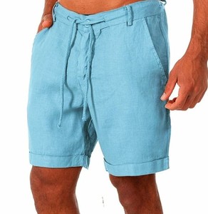 Shorts de plage légers en coton 100 % tricoté pour hommes, taille haute, couleur unie, anti-plis, écologiques, vente en gros, ODM - Product Image 3