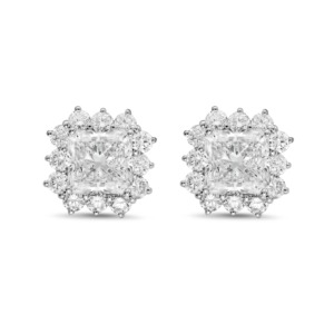 3 CT Lab Grown Radiant Cut Diamond Halo <b>Earrings</b> 18K Gold Plated Sterling Silver Engagement Party Gift - Product Image 2