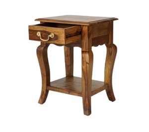 Wholesale Solid Sheesham Wood Bedside <b>Table</b> with Drawer | Vintage Curved Leg Wooden <b>side</b> <b>table</b> | End <b>Table</b> with <b>Storage</b> Shelf - Product Image 2