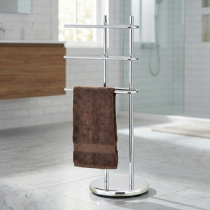 Porte-serviettes autoportant Pristine BS25E à trois niveaux en fonte chromée et tubes en acier, design moderne avec chauffage intégré pour usage domestique - Product Image 1