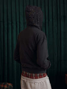 Sudadera con capucha corta de algodón grueso con forro polar, diseño de estrellas de pedrería, con cremallera, estilo vintage, lavado ácido, oversize, streetwear - Product Image 6