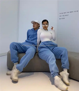 Conjunto de Sudadera con capucha de lana con cremallera de dos piezas personalizada para hombre para invierno Fitness Joggers pantalones transpirables de secado rápido Sudadera con capucha bordada - Product Image 3