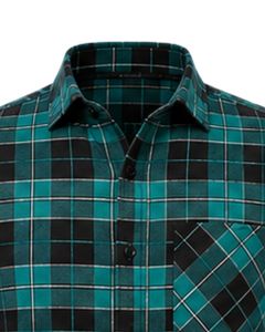 Chemise en flanelle décontractée pour homme, coupe ajustée, manches longues, boutonnée, en coton à carreaux, couleur bleu sarcelle et noir, personnalisée par le fabricant, style mode - Product Image 6