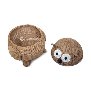 Owl-Shaped Rattan Storage <b>Basket</b> <b>with</b> <b>Lid</b>-Kids Animal-Themed Storage Solution - Product Image 2