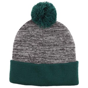 Bonnet tricoté unisexe avec pompon, bordure verte et gris, chapeau d'hiver décontracté pour adultes 56-58CM - Product Image 6