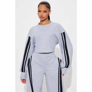 Casual <b>Women</b> Tracksuit Set Two Piece Outfits Zip Up Long Sleeve Coat <b>Stripe</b> Print Straight Wide Leg <b>Trousers</b> Sweat suit - Product Image 2
