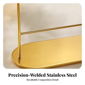 Support de présentation de bijoux rectangulaire moderne en or avec base ovale pour la présentation de colliers et de pendentifs - Product Image 3