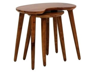 Mid-Century Modern Solid Wood Nesting <b>Tables</b> Set of 2 | Kidney Shaped Nested End <b>Tables</b> | Wholesale Living Room Furniture - Product Image 2