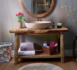 Mueble de Baño Rústico Moderno de Madera Maciza con Estante Abierto, Mueble Lavabo de Madera para Interiores - Product Image 1