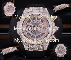 Nuevo Reloj de Pulsera para Hombre, Estilo Hip Hop, con Caja Redonda de Acero Inoxidable, Resistente al Agua hasta 10 Bares, con Incrustaciones de Moissanita en Oro Rosa y Plata VVS - Product Image 3