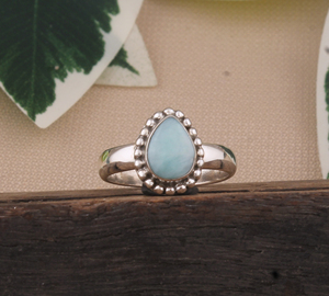 Anillo con Engaste de Larimar Natural en Forma de Pera, Plata de Ley 925, Piedra Azul Genuina, Joyería Artesanal para Boda - Product Image 1