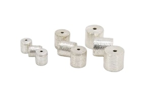 Perles en forme de tambour, plaqué argent brossé, 50g - Product Image 3
