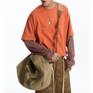 Camiseta de Manga Larga para Hombre, Diseño de Manga en Capas Elegante, Mezcla de Algodón Premium, Camiseta Informal con Ajuste Cómodo para el Verano Diario - Product Image 1