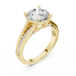 แหวนหมั้นเพชรทรงกลมสีเหลืองทองพร้อมวงแหวนประดับเพชรแบบคู่สำหรับผู้หญิง เครื่องประดับเจ้าสาวชั้นดี - Product Image 3