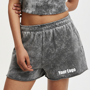 Shorts pour femmes en coton 100% avec logo personnalisé, délavage acide, séchage rapide, respirants, élégants et confortables, avec ourlet brut – Vente en gros - Product Image 4