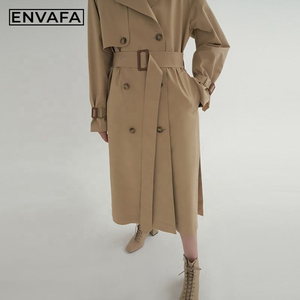 Manteau long kaki tendance pour femmes avec ceinture, vêtements pour femmes grandes tailles, veste légère personnalisée, coupe-vent, manteau trench pour femmes - Product Image 6