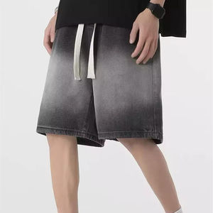 Pantalones Cortos de Mezclilla Lavados al Ácido para Hombre, con Parches y Costuras Brillantes, Estilo Vintage, Holgados, Rectos y de Pierna Ancha - Product Image 3