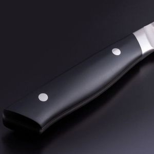 Couteaux Santoku à manche grainé marron et noir avec lames martelées argentées et broche décorative pour la découpe de légumes, le hachage et la préparation culinaire - Product Image 3