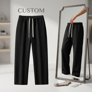 Pantalon de jogging décontracté pour homme en coton mi-lourd, taille élastique avec cordon de serrage, poches latérales, tricoté, teint uni, pour l'automne - Product Image 3