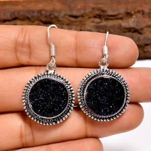 Boucles d'oreilles pendantes en pierre d'or bleue Starry Night, faites à la main en argent sterling, bijoux bohèmes en pierres précieuses, cadeau pour femme - Product Image 2