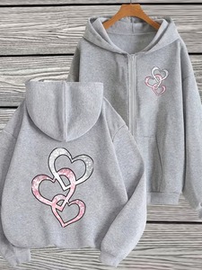 Sweat-shirts à capuche zippés surdimensionnés pour femmes, imprimés, doublés, avec logo frontal, tendance, vente en gros, ODM - Product Image 5