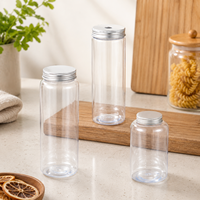 Pot en plastique PET transparent avec couvercle en aluminium et impression sérigraphique pour l'emballage de thé, de noix et de compléments alimentaires en détail