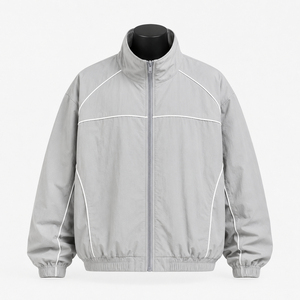 Men's Light Blue <b>Racer</b> <b>Jacket</b> Full Zip Stand Collar Casual Windproof Polyester Spring Wear - Product Image 5