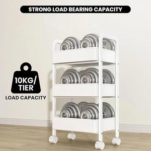 Chariot de rangement de cuisine à trois niveaux avec roulettes, design moderne blanc, type sur pied pour ustensiles de cuisine - Product Image 3