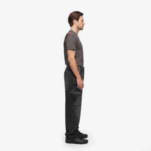 Pantalon cargo baggy en molleton bouclette 400 g/m² coupe haute noir délavé personnalisé OEM streetwear durable en soie de mûrier - Product Image 3