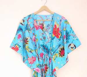 Robe Kaftan en Coton Fleuri Fluide et Ample, Style Bohème Moderne Vintage, Coupe Trapèze Longueur Genou, Effet Spectaculaire - Product Image 1