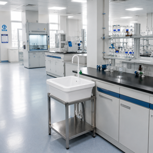 Fregadero de laboratorio con acabado cerámico moderno, de un solo orificio, con grifo de palanca, para lavabo sobre encimera, para laboratorio y baño - Product Image 5