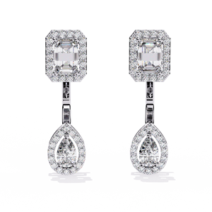 Emerald & Pear Ear Jacket <b>Earrings</b> – 2.1ctw CVD Lab <b>Diamond</b> 10K 14K 18K Solid Rose Gold Front Back Drop Studs - Product Image 6