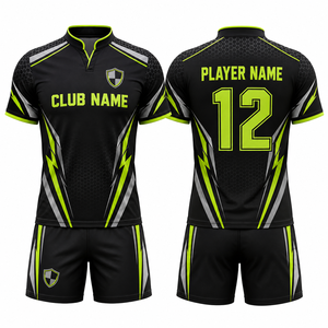 Maillot de football MEGAMAPLE personnalisé imprimé par transfert thermique, unisexe, noir et vert fluo, sans manches, col en V, anti-humidité, coupe classique - Product Image 1