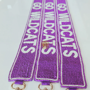 Purple Embroidered Rectangular Shape <b>Lanyard</b> Go Wildcats Text <b>Polyester</b> Strap with Gold Clips Handbag Use Personalized Design - Product Image 3