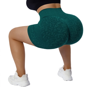 Shorts de yoga imprimé léopard bleu sarcelle pour femme, taille haute, sans couture, effet push-up, motif animal, pour la gym et l'entraînement, style cycliste - Product Image 1