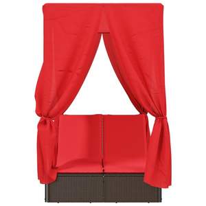 Tumbona Doble para Patio de Ratán Sintético Marrón con Techo y Cortinas, Muebles Duraderos para Exteriores - Product Image 4