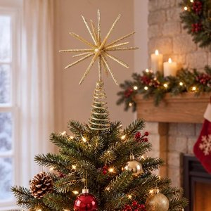 Adorno de árbol de Navidad con estrella dorada brillante y base en espiral para decoración festiva navideña - Product Image 5