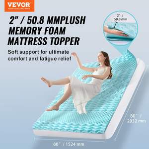 Queen Size 2\" <b>Thick</b> Soft Memory Foam <b>Mattress</b> <b>Topper</b> Cooling Gel Infusion Quick Setup 7 Comfort Zones for Pressure Relief Comfy - Product Image 2