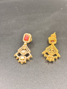 Gold Plated Silver Classic <b>Red</b> Square Doublet Stone Stud <b>Earrings</b> Moissanite CZ Geometric Design Women's Wedding Jewelry-Amaira - Product Image 3