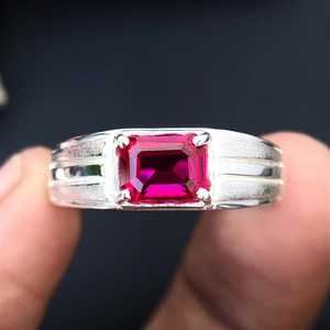 Ruby <b>Ring</b> 925 Sterling <b>Silver</b> Octagon Cut Red Gemstone <b>Ring</b> Ruby Engagement <b>Ring</b> For <b>Men</b> July Birthstone Gift For Husband Father - Product Image 1