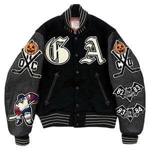 Chaqueta de Béisbol para Hombre, Nueva Moda, Chaqueta Varsity de Cuero de Alta Calidad con Bordado Personalizado, Chaqueta Casual Negra con Letras - Product Image 5