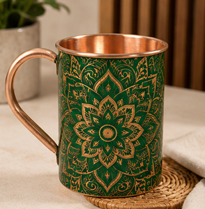 Taza de cobre con diseño de mandala rojo y dorado, estilo bohemio, para el hogar, ecológica, con asa, de lujo, aislada, color carmesí - Product Image 3