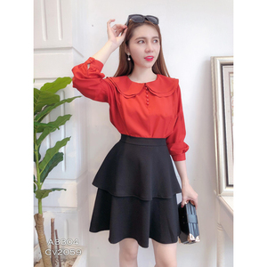 Blusa Elegante de Manga Larga para Mujer al por Mayor, Cuello de Doble Capa con Ribete en Contraste, Camisa Casual de Oficina - Product Image 6