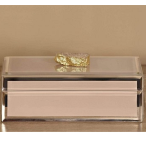 Luxury Modern Peach Color Mirror <b>Glass</b> Handcrafted Lacquered Finish Decorative Storage Box Key <b>Knob</b> Premium Jewelry Vanity - Product Image 1