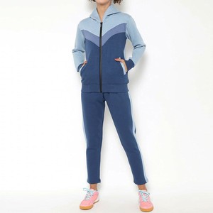 Ensemble de survêtement décontracté pour femme, uni, délavé à l'acide, à capuche, avec fermeture éclair, manches longues, bleu rose, pour l'automne, confortable - Product Image 1